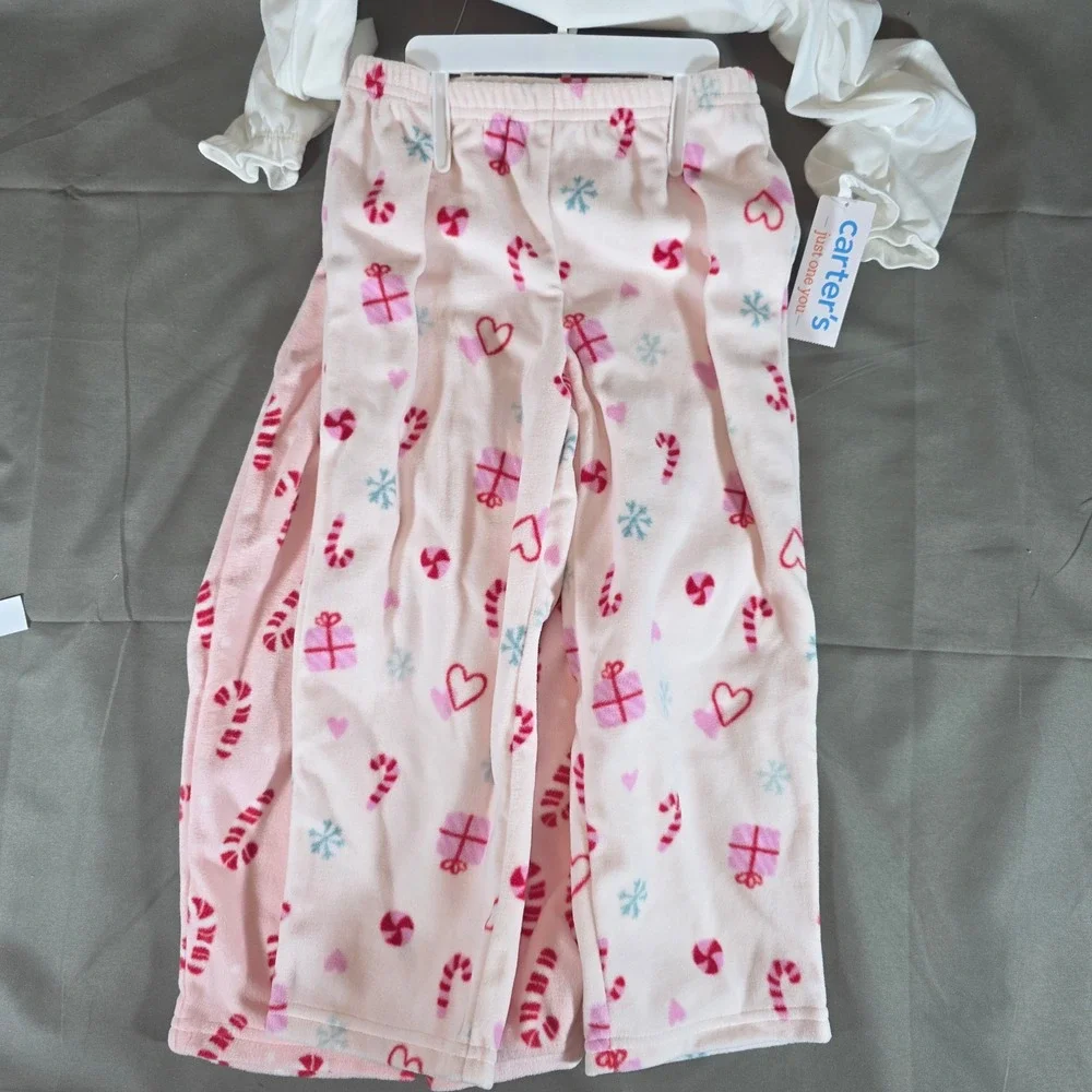 Carters Just One You Kids 4T Pajama Set White Pink Candy Cane Fleece 6T947010